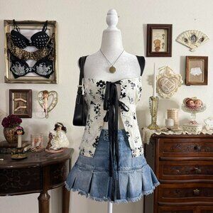 whimsical floral embroidered tie front top